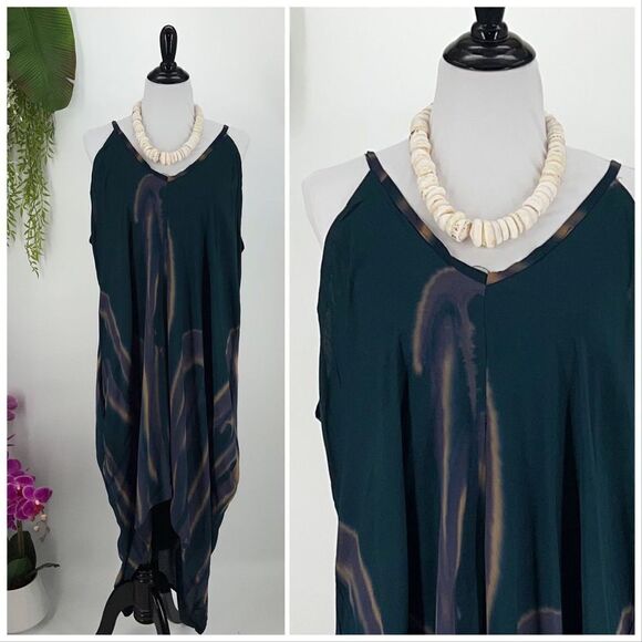 Handkerchief Dress V-Neck V-Back with Pockets Beach To Boardwalk Rayon One Size - Picture 2 of 11